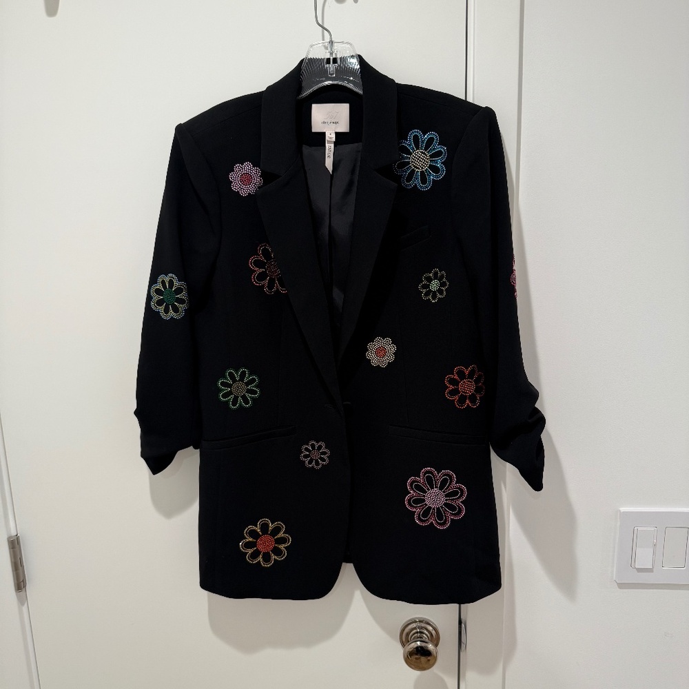 Cinq-A-Sept Rhinestone Flower Blazer